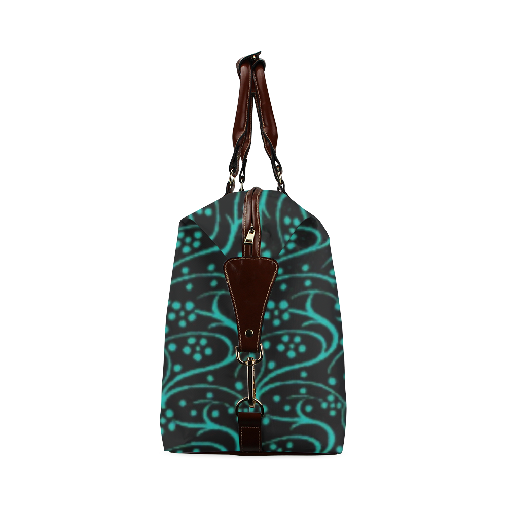 Vintage Swirl Floral Teal Turquoise Black Classic Travel Bag (Model 1643)
