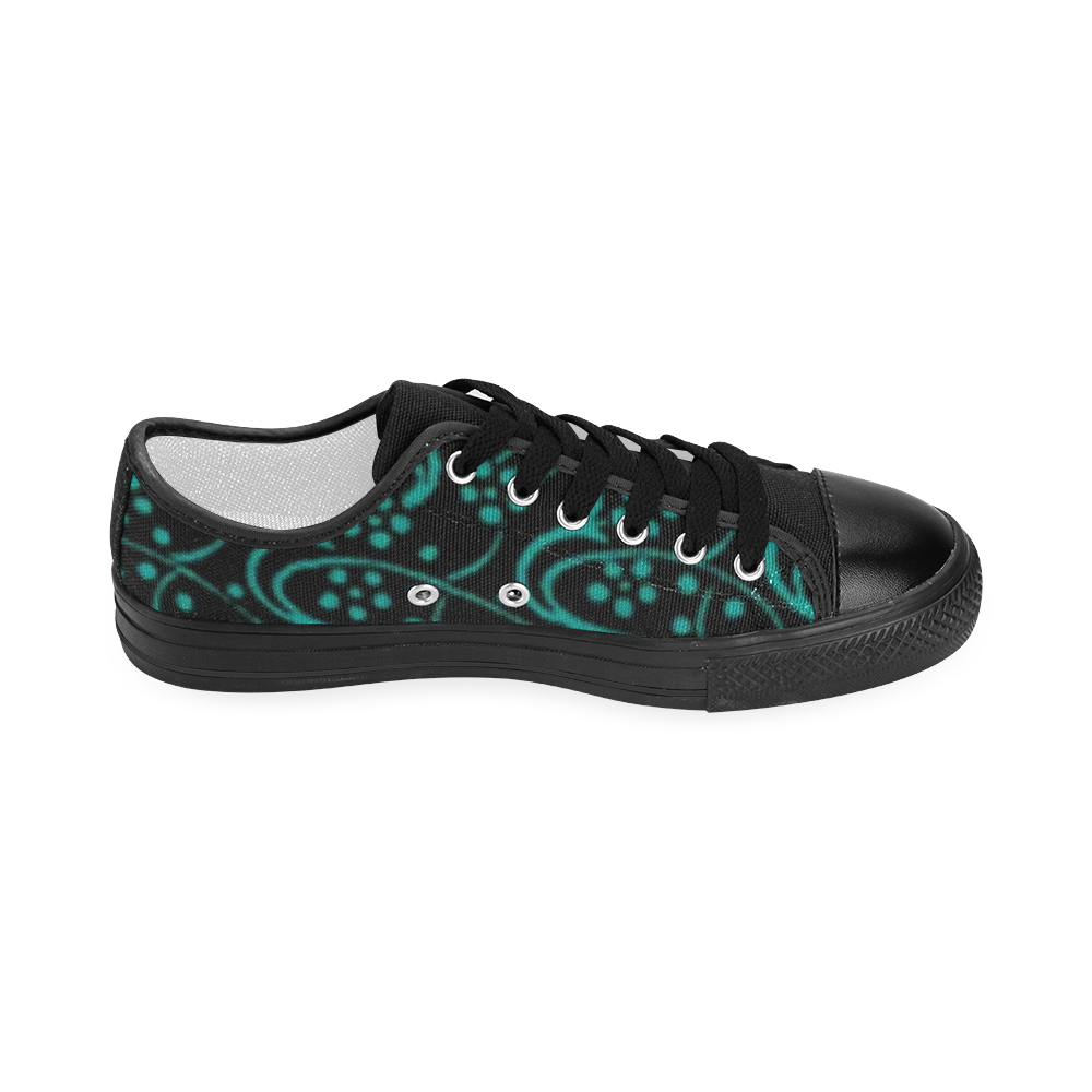 Vintage Swirl Floral Teal Turquoise Black Women's Classic Canvas Shoes (Model 018)