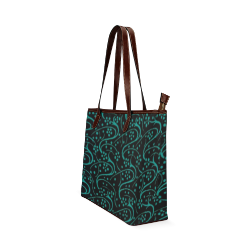 Vintage Swirl Floral Teal Turquoise Black Shoulder Tote Bag (Model 1646)
