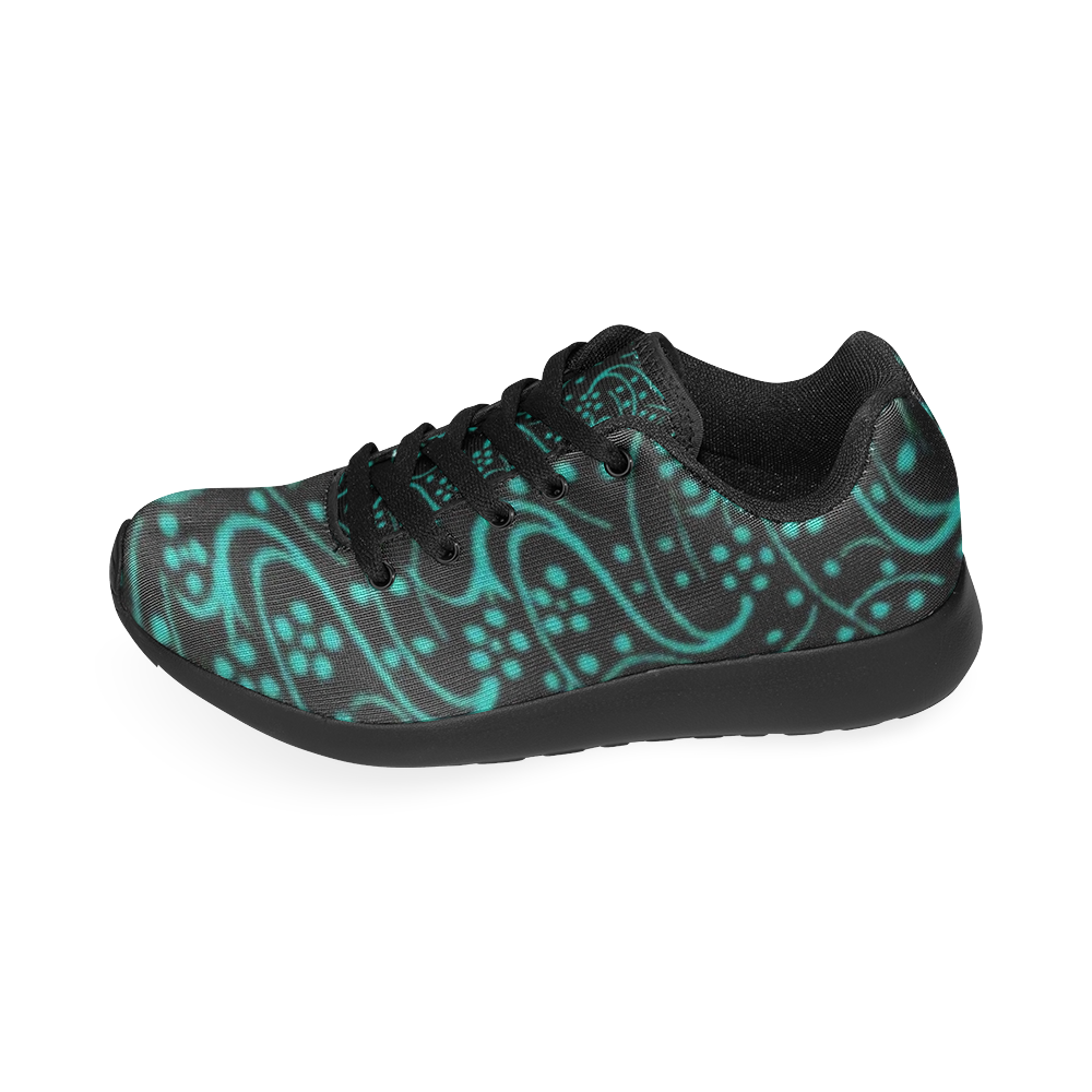 Vintage Swirl Floral Teal Turquoise Black Women’s Running Shoes (Model 020)