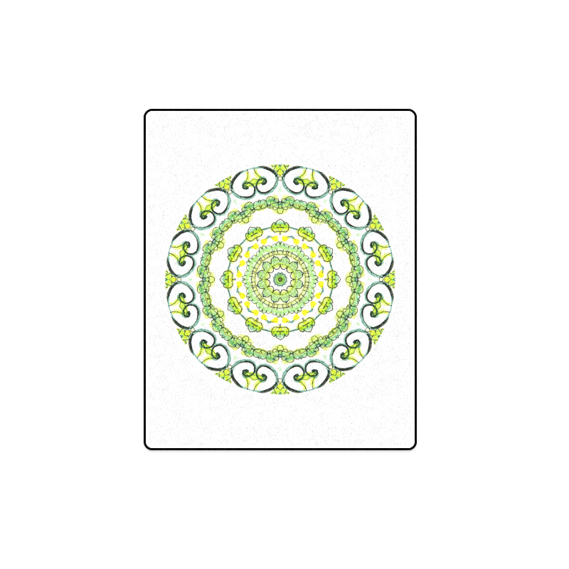 Green Lace Flowers, Leaves Mandala Design White Blanket 40"x50"