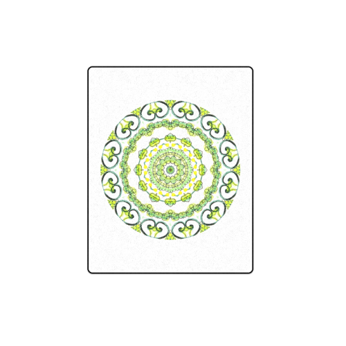 Green Lace Flowers, Leaves Mandala Design White Blanket 40"x50"
