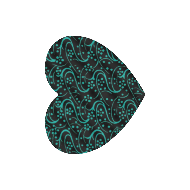 Vintage Swirl Floral Teal Turquoise Black Heart-shaped Mousepad