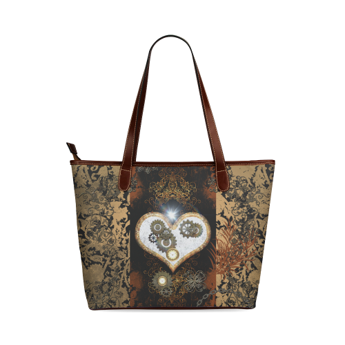 Steampunk, wonderful heart, clocks and gears Shoulder Tote Bag (Model 1646)