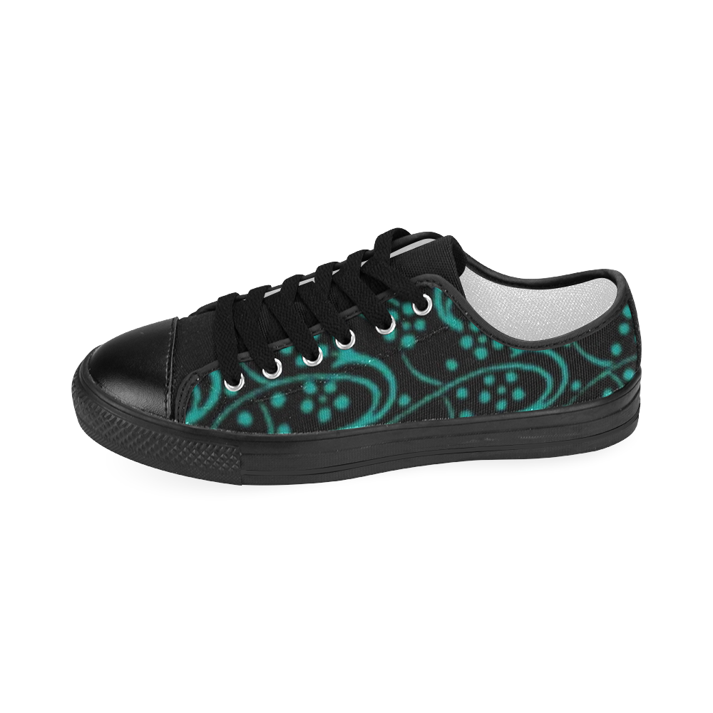 Vintage Swirl Floral Teal Turquoise Black Women's Classic Canvas Shoes (Model 018)