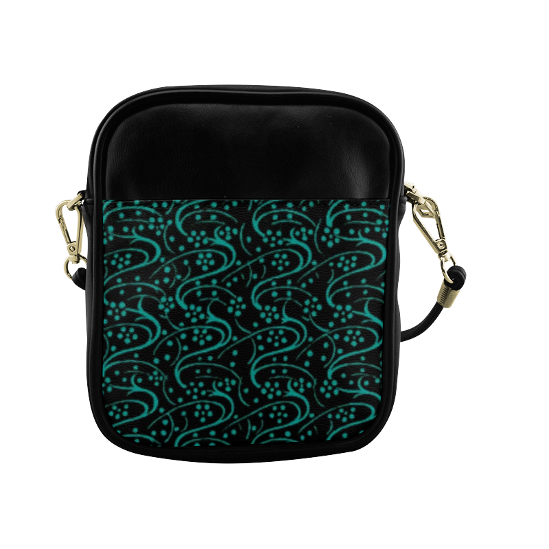 Vintage Swirl Floral Teal Turquoise Black Sling Bag (Model 1627)