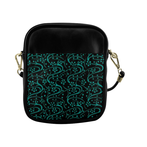 Vintage Swirl Floral Teal Turquoise Black Sling Bag (Model 1627)