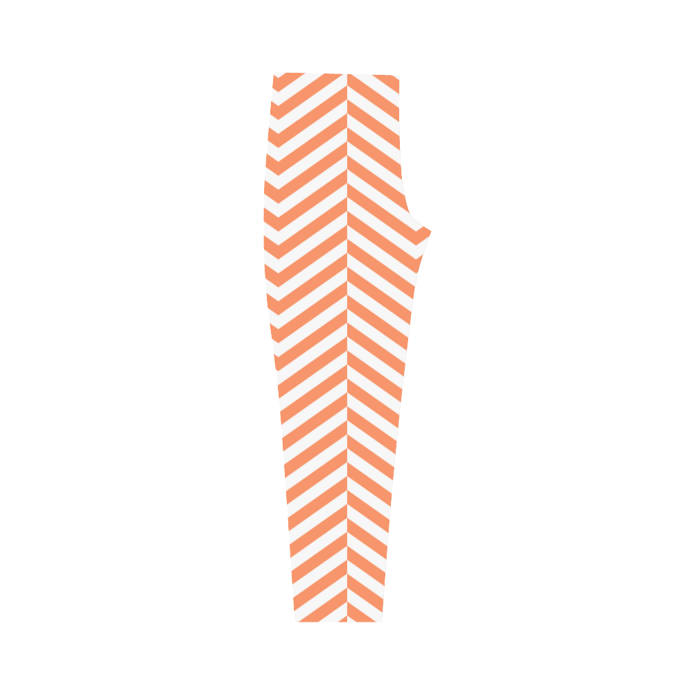 orange and white classic chevron pattern Capri Legging (Model L02)