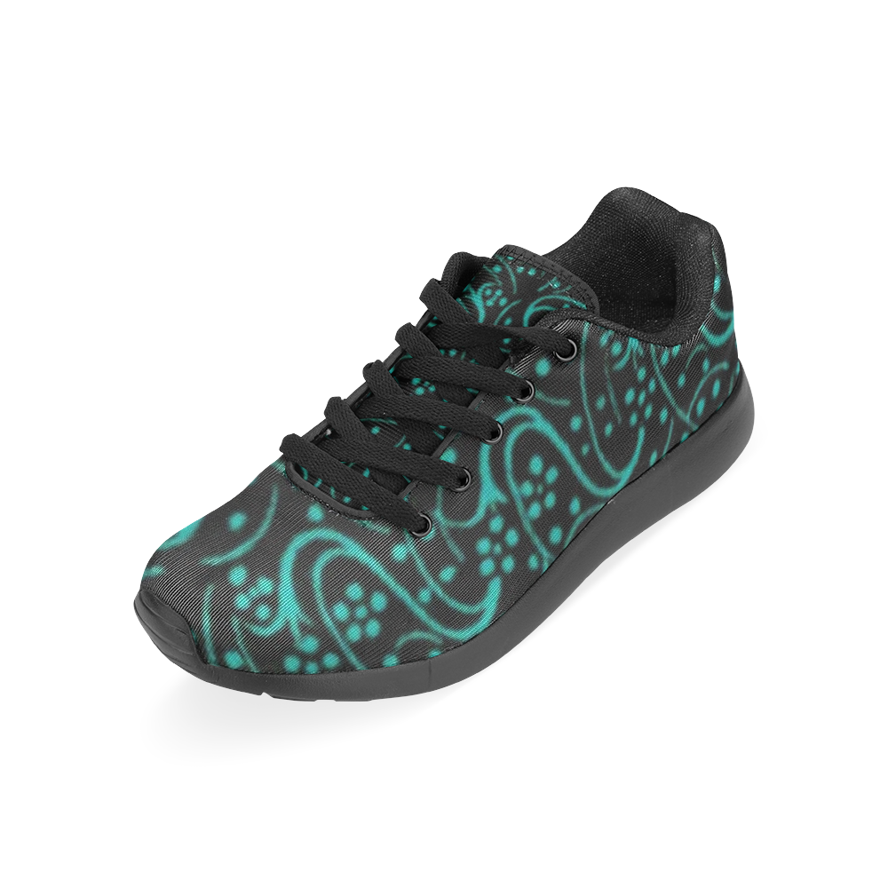 Vintage Swirl Floral Teal Turquoise Black Women’s Running Shoes (Model 020)