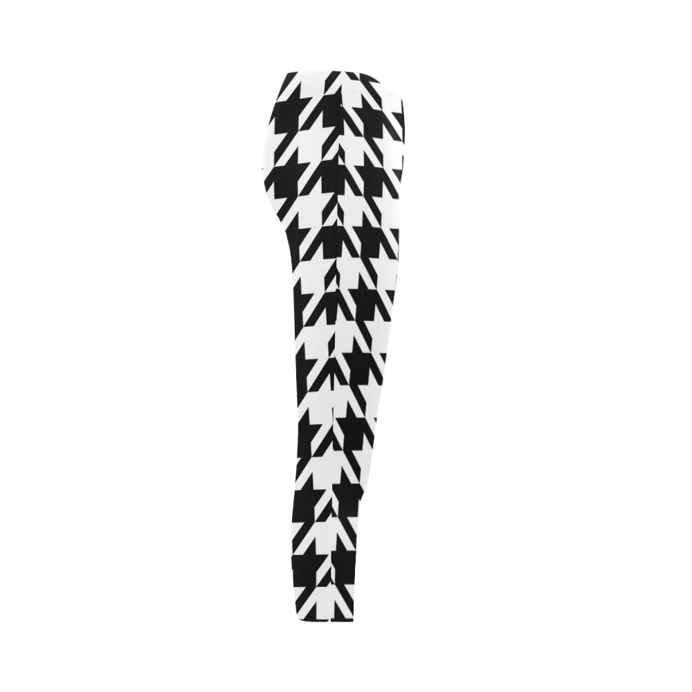 black and white houndstooth classic pattern Capri Legging (Model L02)