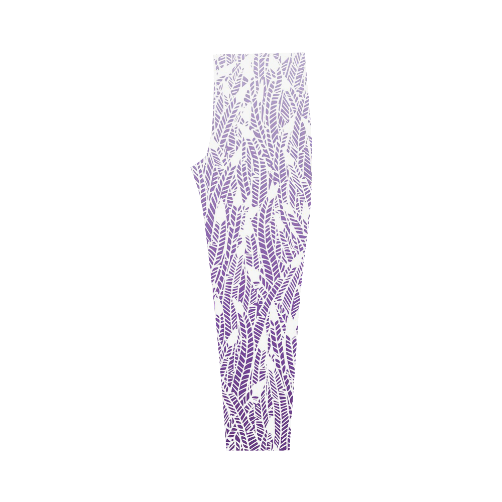 purple ombre feathers pattern white Capri Legging (Model L02)