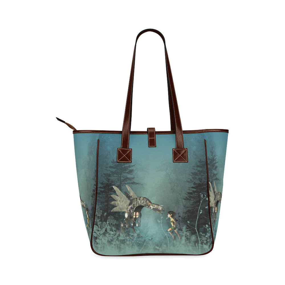 Cute fairy with steam dragon Classic Tote Bag (Model 1644)