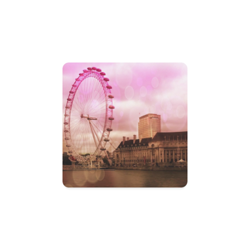 Travel-London, pink Square Coaster