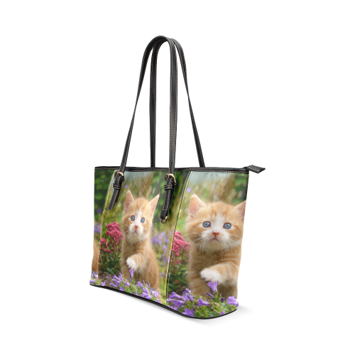 Cute Ginger Cat Kitten Funny Pet Animal in a Garden Photo Leather Tote Bag/Small (Model 1640)