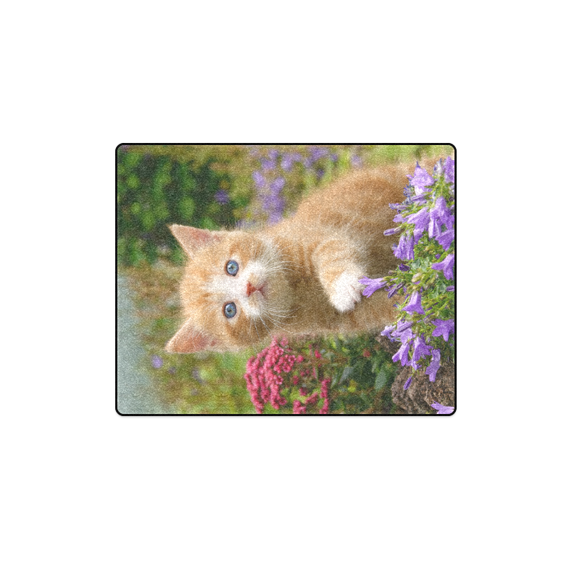 Cute Ginger Cat Kitten Funny Animal in a Garden Photo Blanket 40"x50"