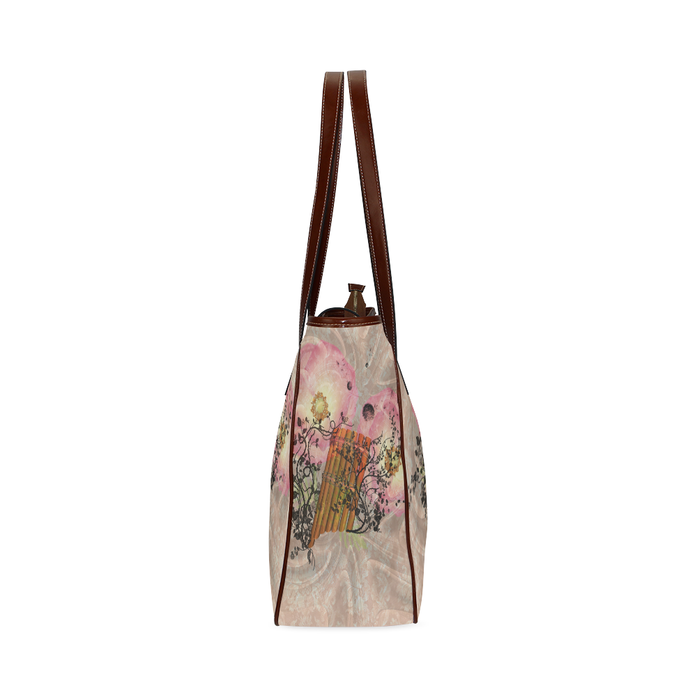 Music, pan flute with roses Classic Tote Bag (Model 1644)