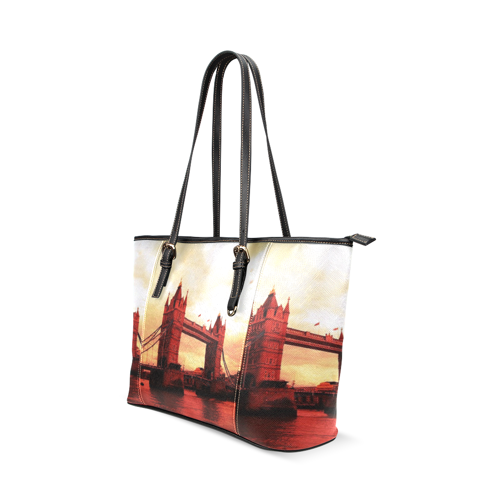 Travel-London Tower Bridge Leather Tote Bag/Small (Model 1640)