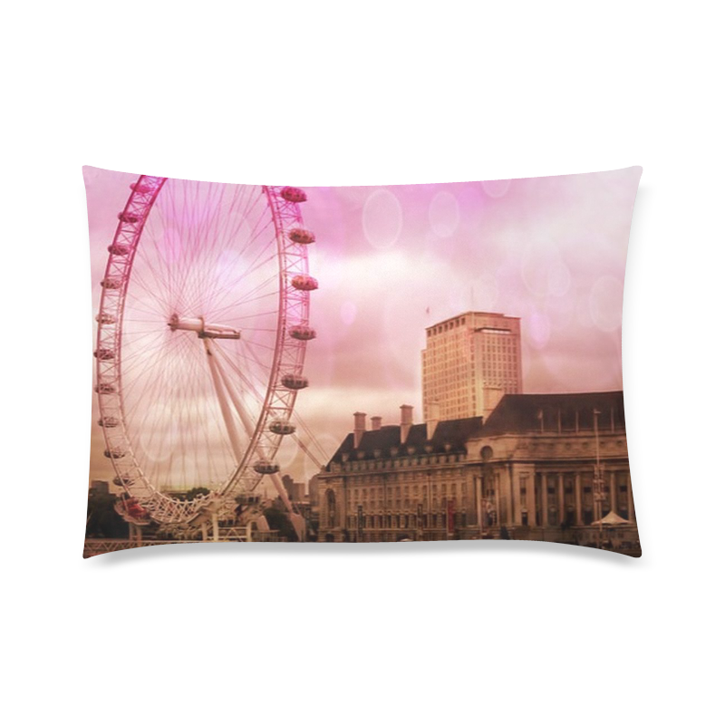 Travel-London, pink Custom Zippered Pillow Case 20"x30" (one side)