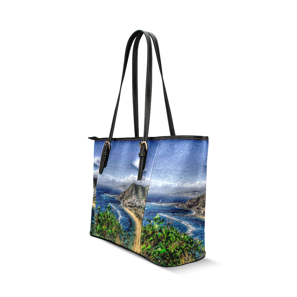 Travel-painted Tenerife Leather Tote Bag/Small (Model 1640)