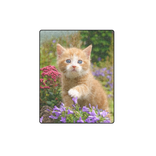 Cute Ginger Cat Kitten Funny Animal in a Garden Photo Blanket 40"x50"