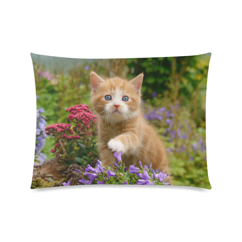 Cute Ginger Cat Kitten Funny Animal in a Garden Photo Custom Zippered Pillow Case 20"x26"(Twin Sides)