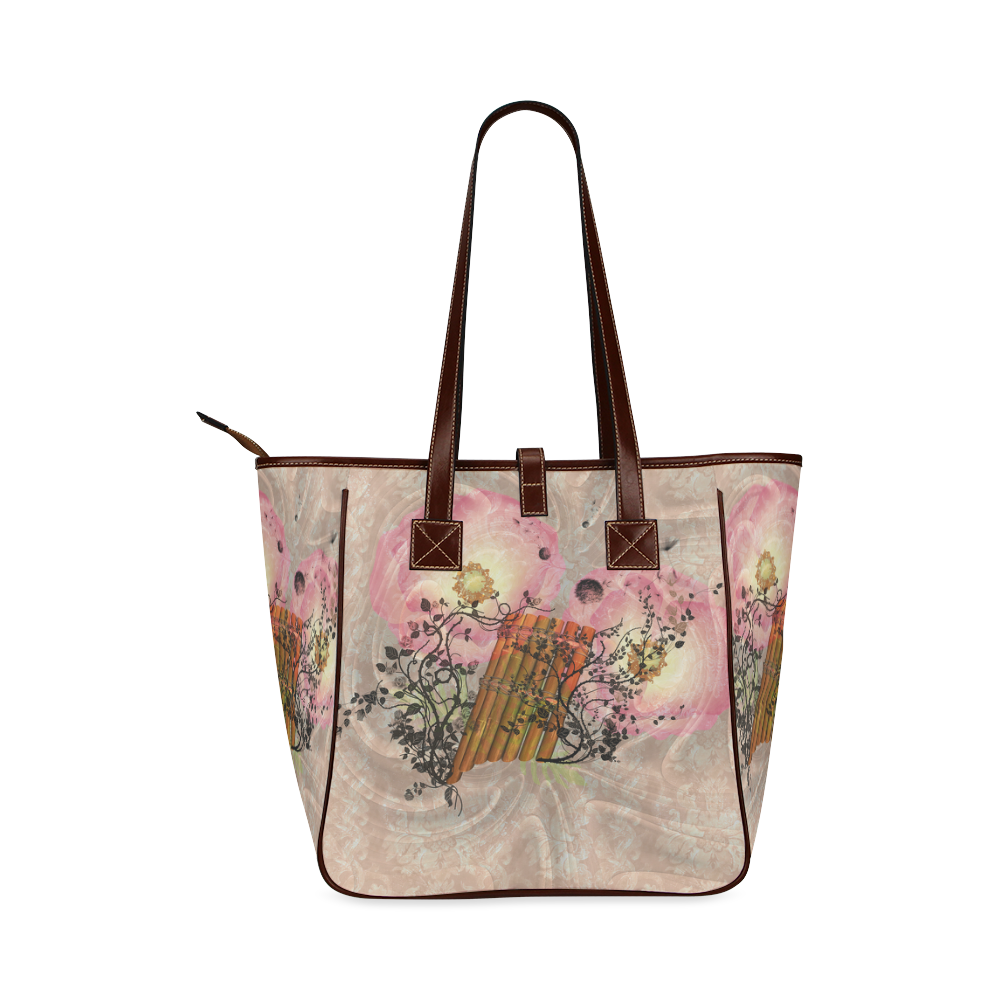 Music, pan flute with roses Classic Tote Bag (Model 1644)