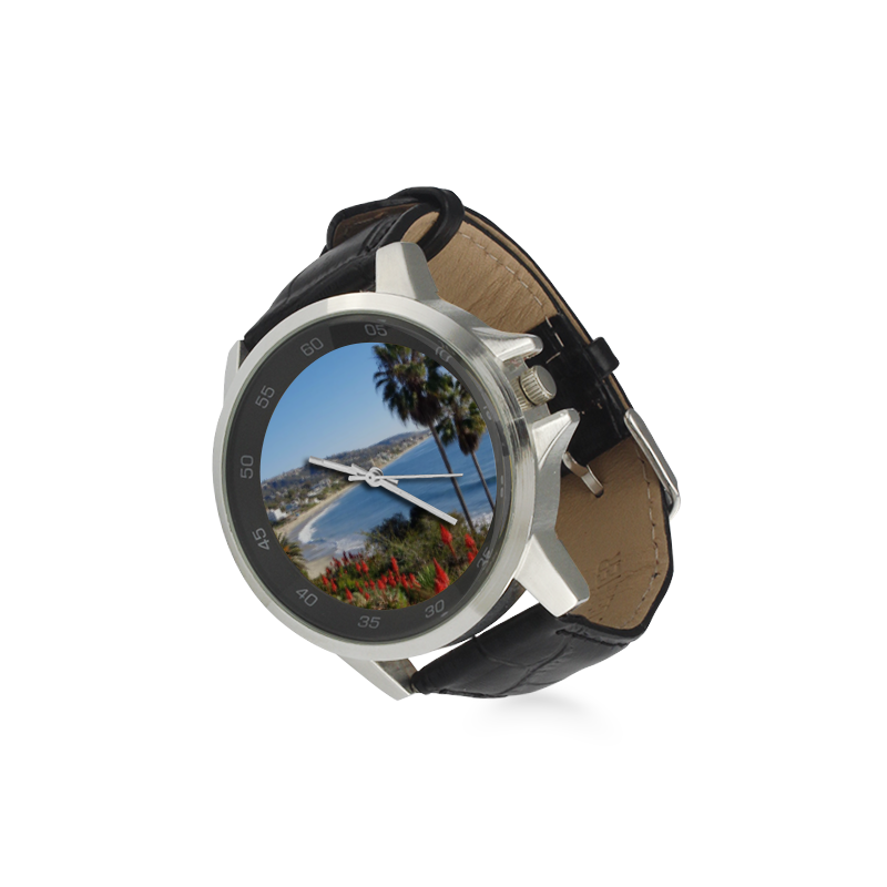 Travel-Laguna Beach Unisex Stainless Steel Leather Strap Watch(Model 202)