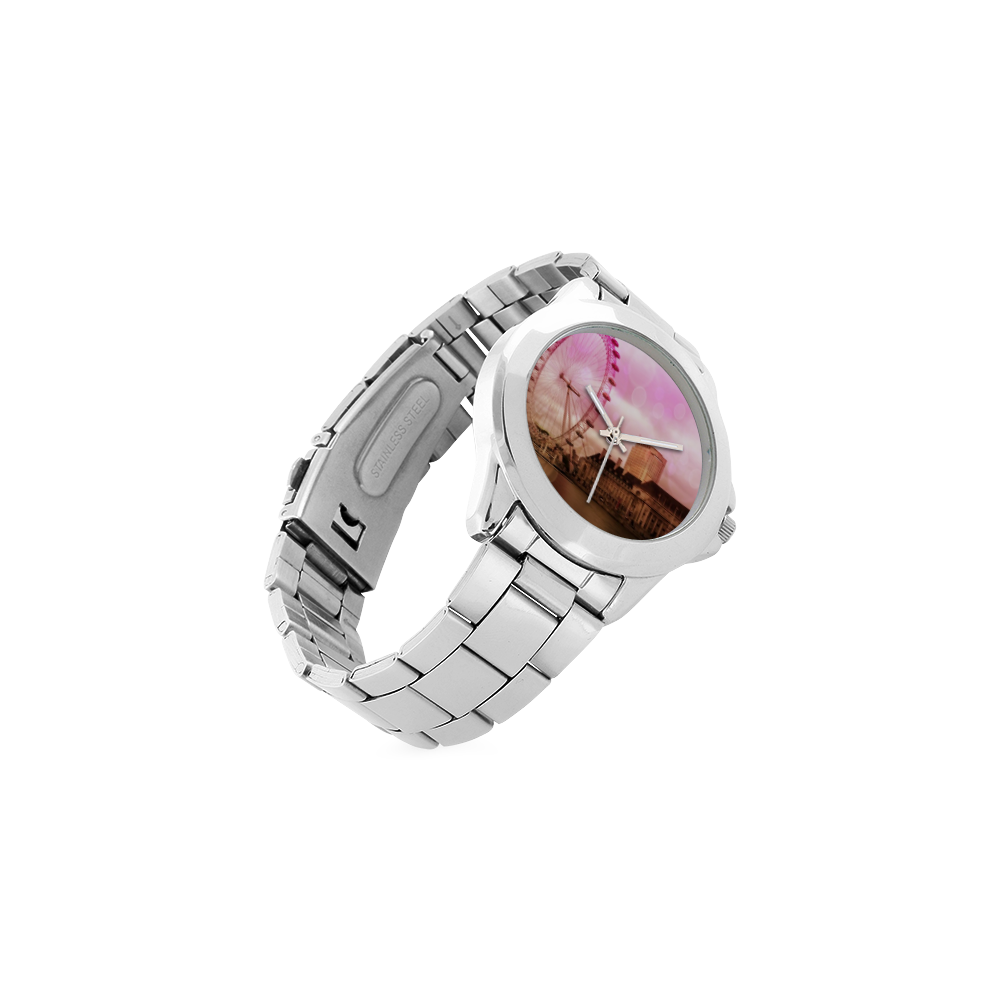 Travel-London, pink Unisex Stainless Steel Watch(Model 103)