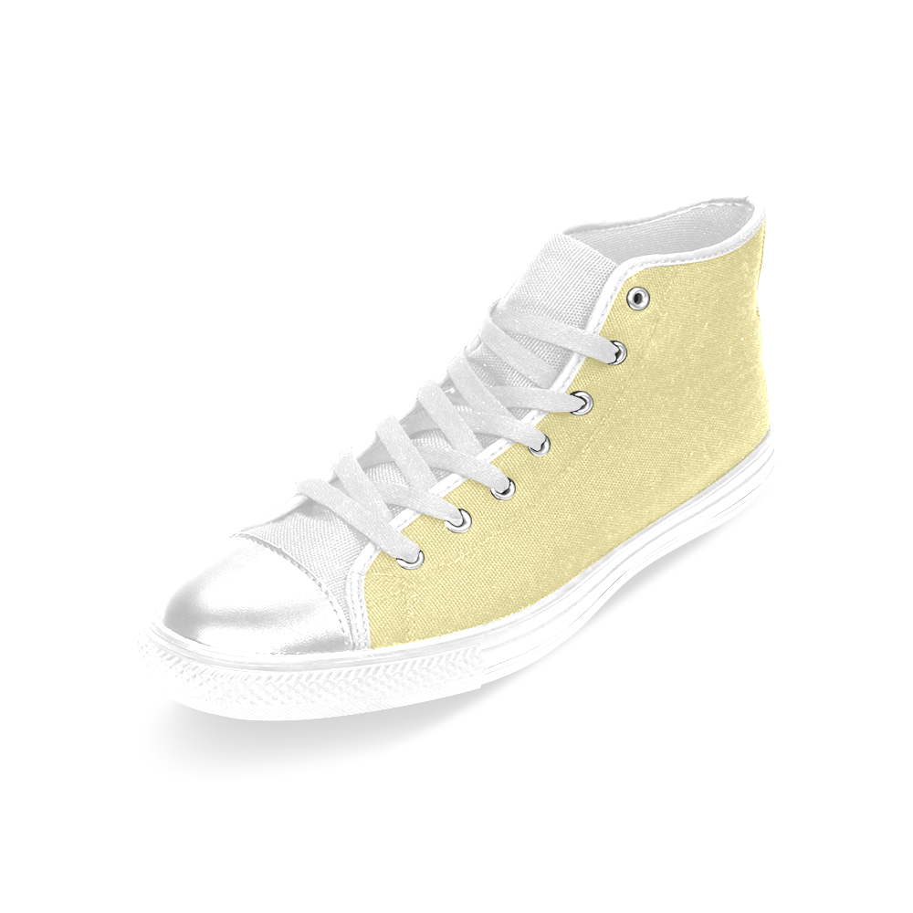 Custard Color Accent Women's Classic High Top Canvas Shoes (Model 017)