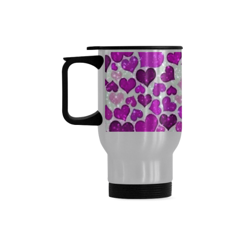 sparkling hearts purple Travel Mug (Silver) (14 Oz)