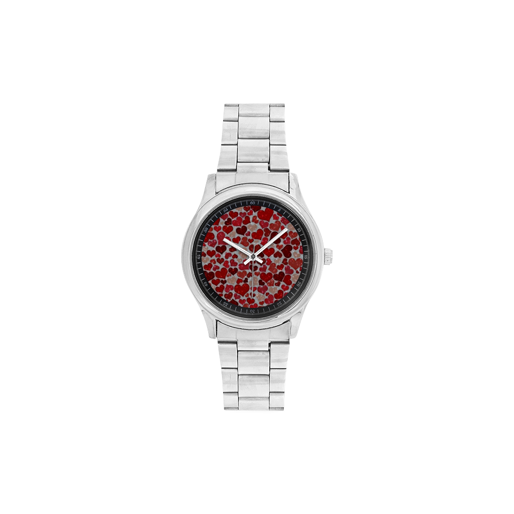 sparkling hearts, red Men's Stainless Steel Watch(Model 104)