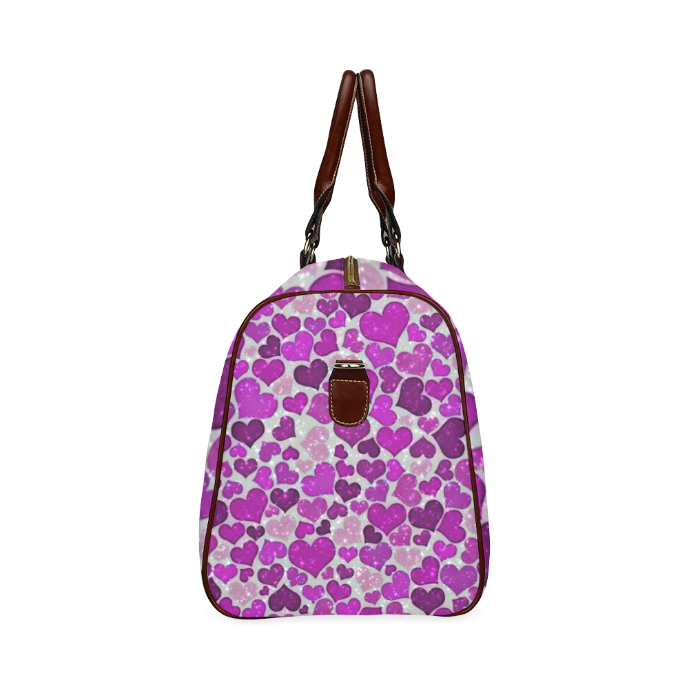 sparkling hearts purple Waterproof Travel Bag/Small (Model 1639)