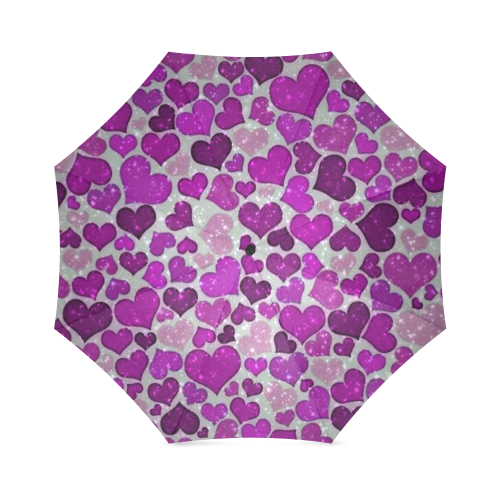 sparkling hearts purple Foldable Umbrella (Model U01)