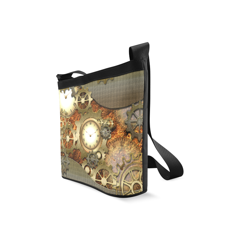 Steampunk, golden design, clocks and gears Crossbody Bags (Model 1613)