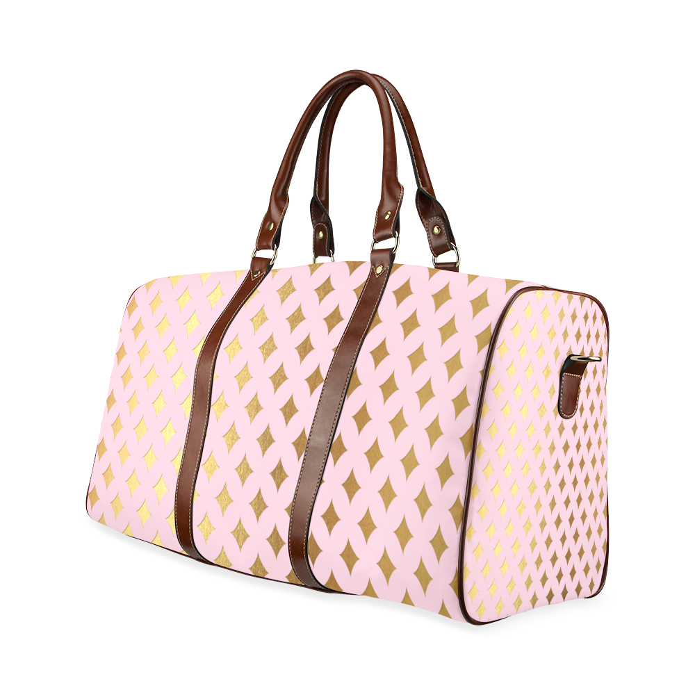 Gold foil pattern on pink Waterproof Travel Bag/Small (Model 1639)