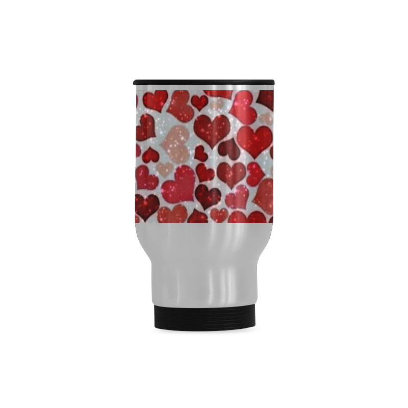 sparkling hearts, red Travel Mug (Silver) (14 Oz)