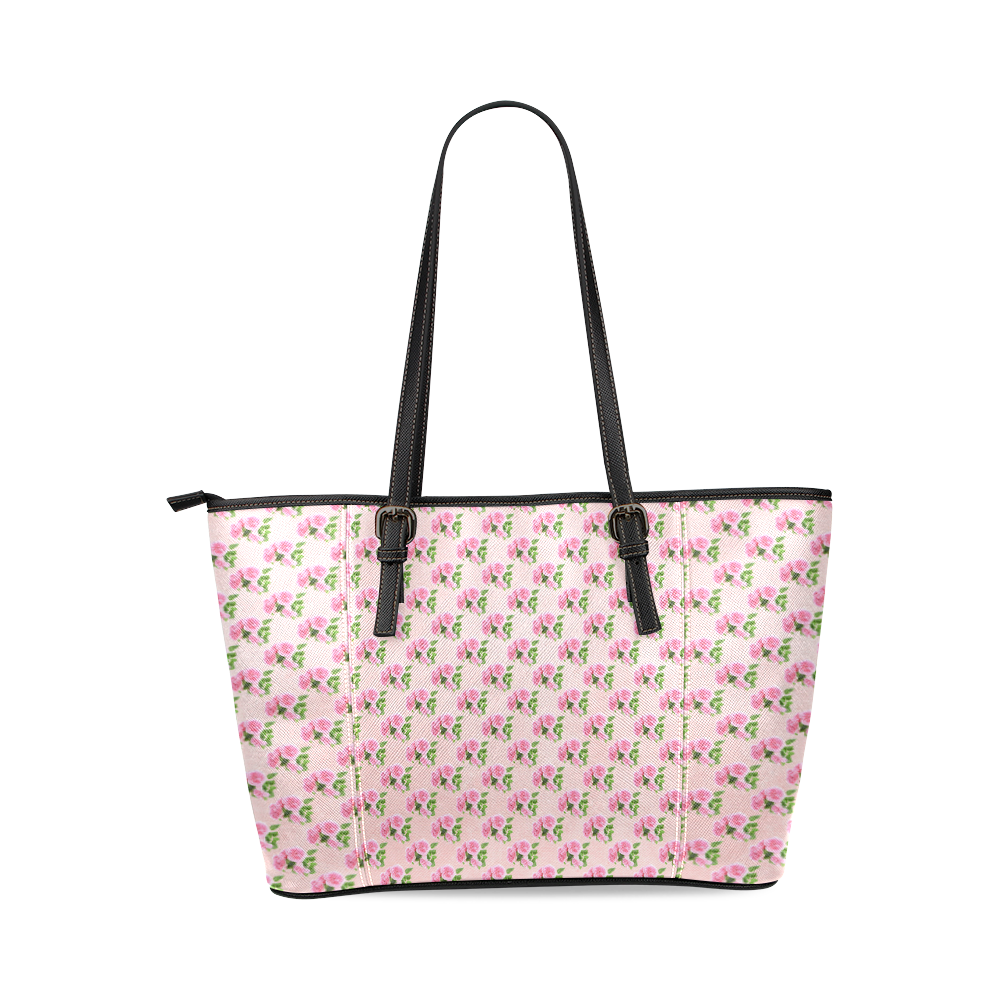 Shabby rose  pattern on lightpink backround  Tote Bag Leather Tote Bag/Small (Model 1640)