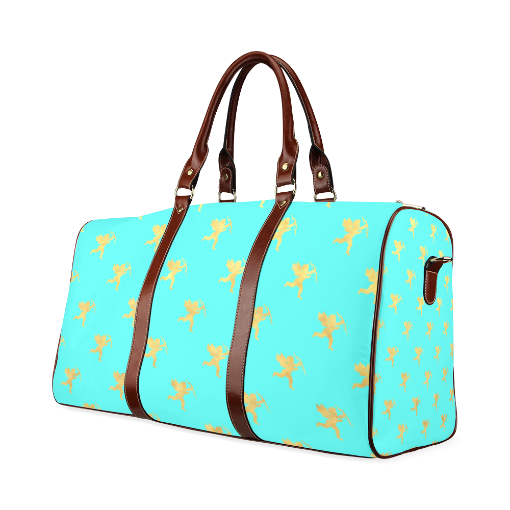 Gold foil angels on turquoise backround Waterproof Travel Bag/Small (Model 1639)