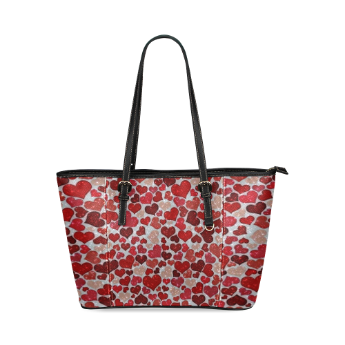sparkling hearts, red Leather Tote Bag/Small (Model 1640)