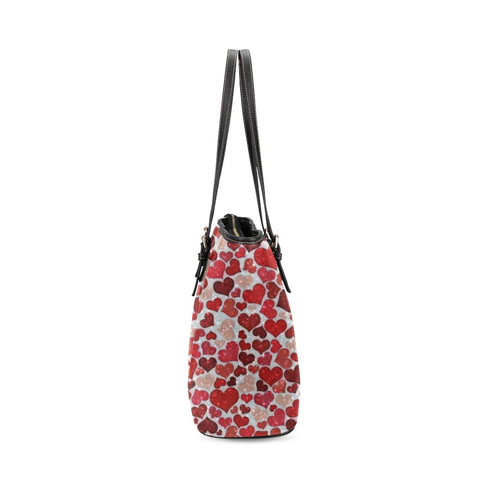 sparkling hearts, red Leather Tote Bag/Small (Model 1640)