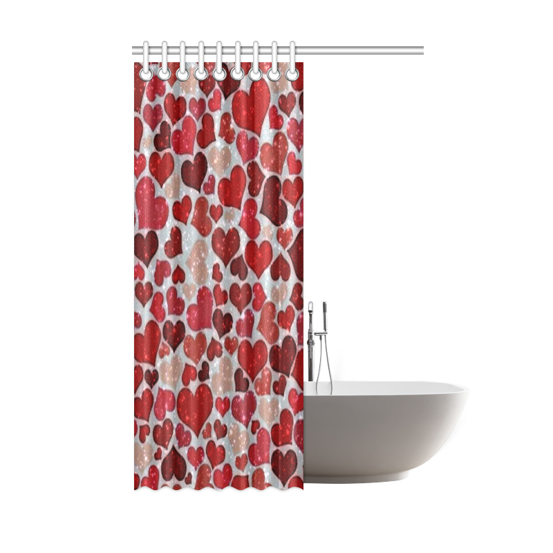 sparkling hearts, red Shower Curtain 48"x72"