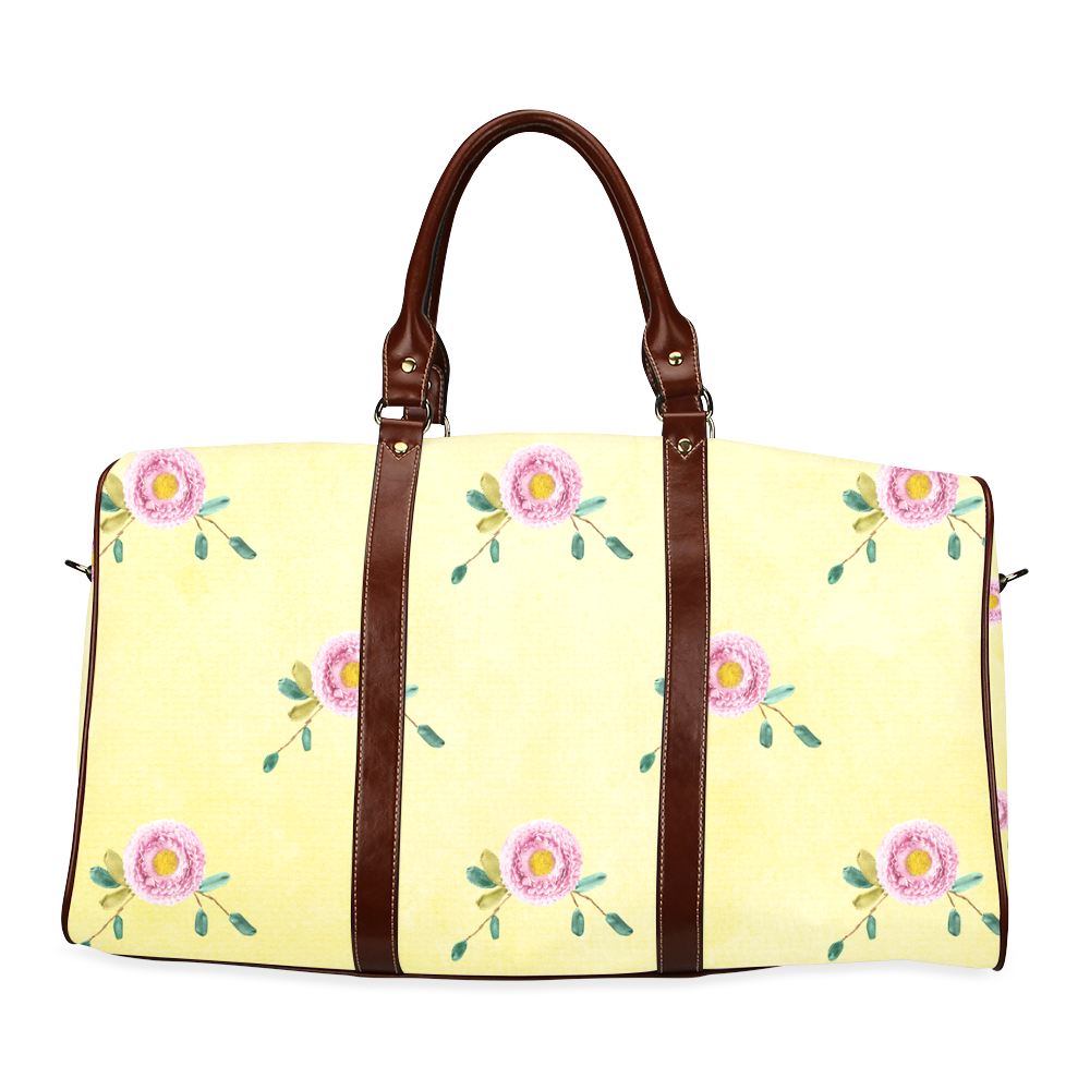 Pink textile flowers on light yellow backround Waterproof Travel Bag/Small (Model 1639)