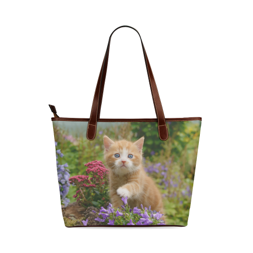 Cute Ginger Cat Kitten Funny Pet Animal in a Garden Photo Shoulder Tote Bag (Model 1646)