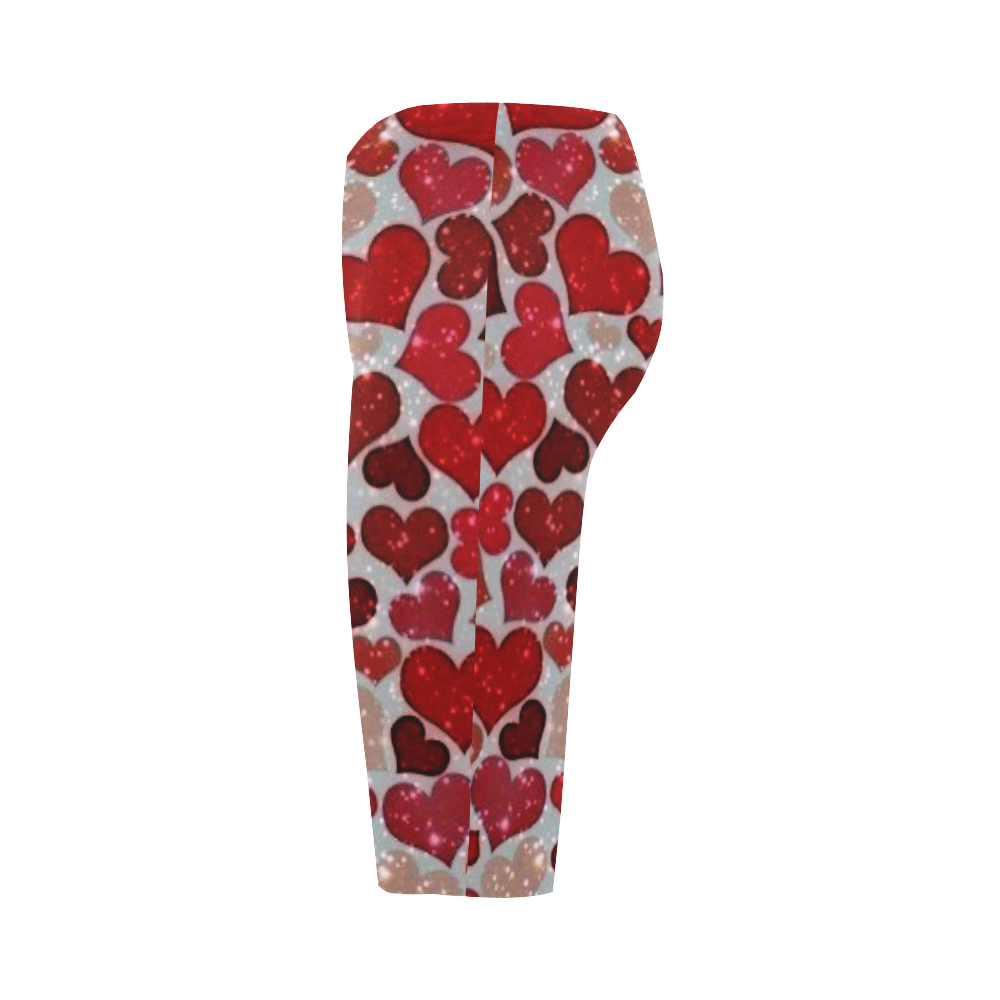 sparkling hearts, red Hestia Cropped Leggings (Model L03)