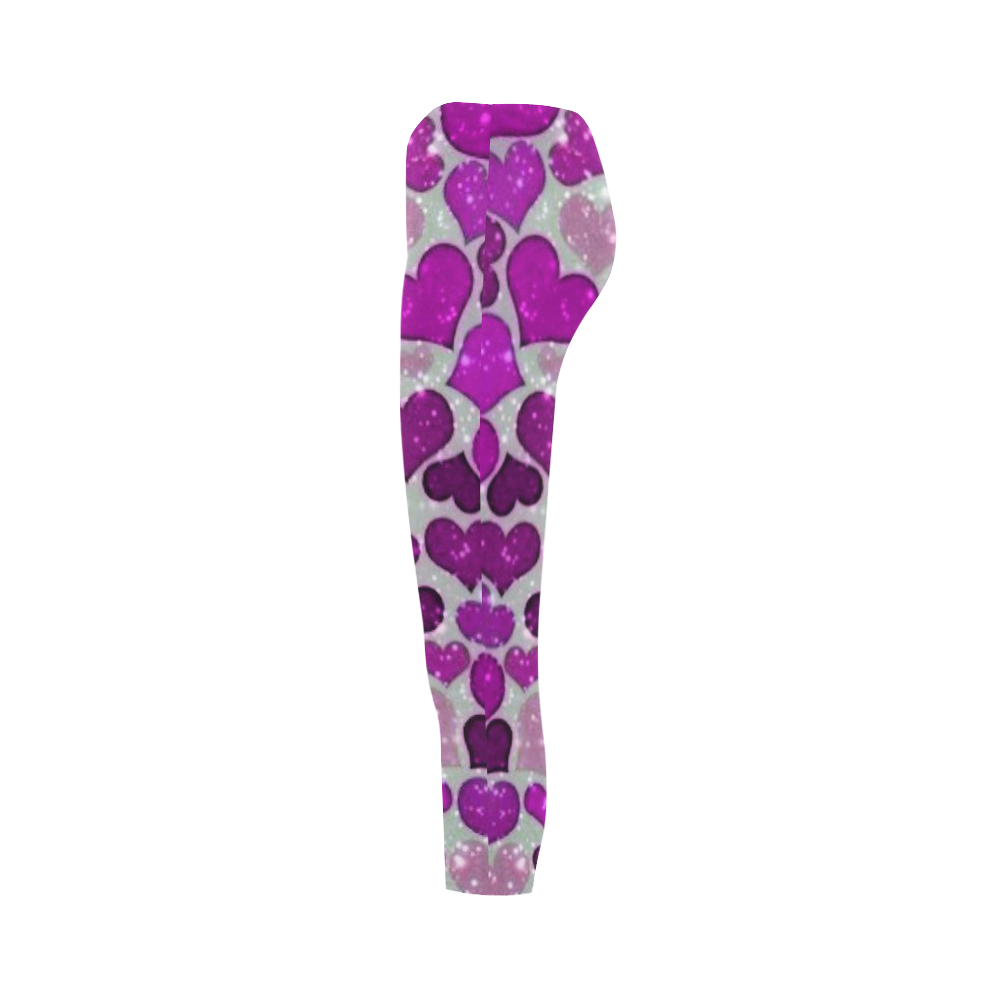 sparkling hearts purple Capri Legging (Model L02)