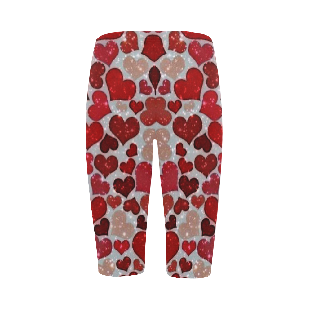 sparkling hearts, red Hestia Cropped Leggings (Model L03)