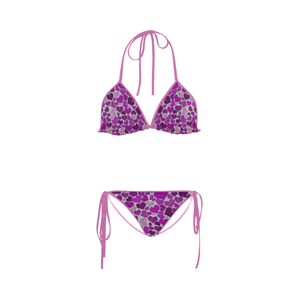 sparkling hearts purple Custom Bikini Swimsuit