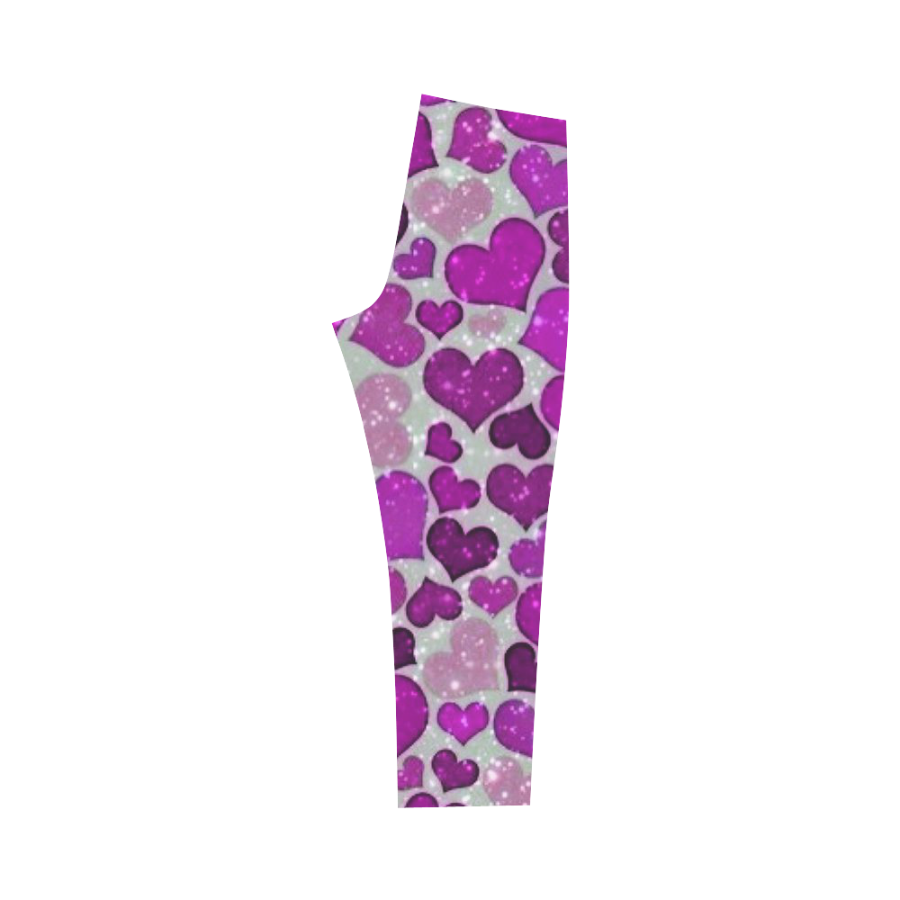 sparkling hearts purple Capri Legging (Model L02)