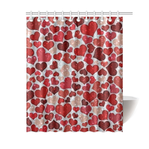 sparkling hearts, red Shower Curtain 60"x72"