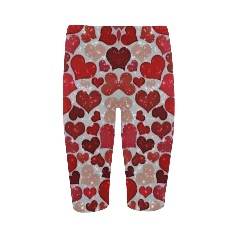 sparkling hearts, red Hestia Cropped Leggings (Model L03)